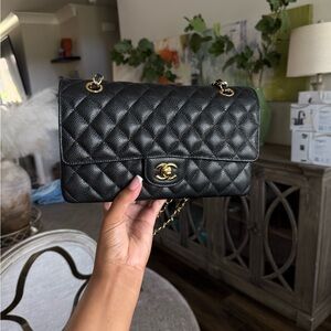 Chanel Black and Gold Quilted Shoulder Bag
